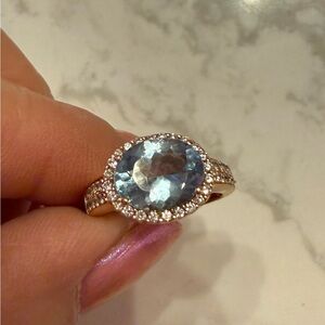 Le vian Rose Gold Aquamarine Halo Ring with 44 Diamonds